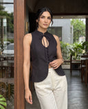 Elara Black Halter Top