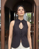 Elara Black Halter Top