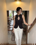 Elara Black Halter Top