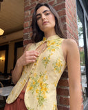 Elara Ivory Blossom Floral Halter Top