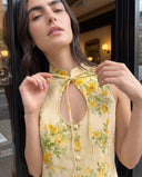 Elara Ivory Blossom Floral Halter Top