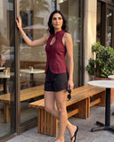 Elara Red Wine Halter Top