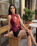 Elara Red Wine Halter Top
