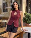 Elara Red Wine Halter Top