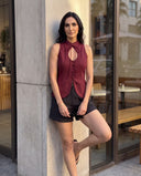 Elara Red Wine Halter Top