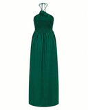 Emerald Green Halter Neck Smocked Long Dress