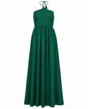 Emerald Green Halter Neck Smocked Long Dress