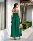 Emerald Green Halter Neck Smocked Long Dress