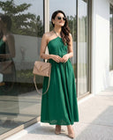 Emerald Green Halter Neck Smocked Long Dress