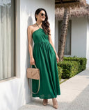 Emerald Green Halter Neck Smocked Long Dress