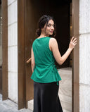 Mila Emerald Green Lace-Up Top & Black Midi Skirt