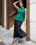 Mila Emerald Green Lace-Up Top & Black Midi Skirt