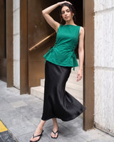 Mila Emerald Green Lace-Up Top & Black Midi Skirt