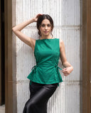 Mila Emerald Green Lace-Up Top & Black Midi Skirt