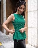 Mila Emerald Green Lace-Up Top & Black Midi Skirt