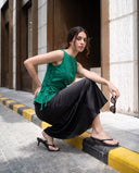 Mila Emerald Green Lace-Up Top & Black Midi Skirt