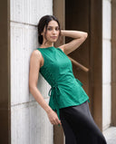 Mila Emerald Green Lace-Up Top & Black Midi Skirt