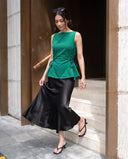 Mila Emerald Green Lace-Up Top & Black Midi Skirt