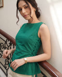 Mila Emerald Green Lace-Up Top