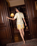 Riva Golden Bloom Brocade Mini Dress
