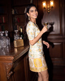 Riva Golden Bloom Brocade Mini Dress