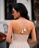 Ivory White Halter Neck Smocked Long Dress