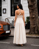 Ivory White Halter Neck Smocked Long Dress