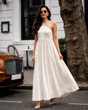 Ivory White Halter Neck Smocked Long Dress