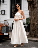 Ivory White Halter Neck Smocked Long Dress