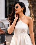 Ivory White Halter Neck Smocked Long Dress
