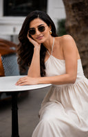 Ivory White Halter Neck Smocked Long Dress