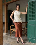 Mila Ivory White Lace-Up Top & Terracotta Midi Skirt