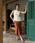 Mila Ivory White Lace-Up Top & Terracotta Midi Skirt
