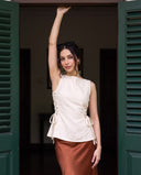 Mila Ivory White Lace-Up Top & Terracotta Midi Skirt