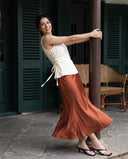 Mila Ivory White Lace-Up Top & Terracotta Midi Skirt