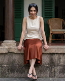 Mila Ivory White Lace-Up Top & Terracotta Midi Skirt