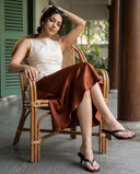 Mila Ivory White Lace-Up Top & Terracotta Midi Skirt