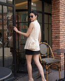 Elise Ivory White Pintuck Peplum Top