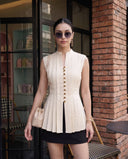 Elise Ivory White Pintuck Peplum Top