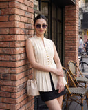 Elise Ivory White Pintuck Peplum Top