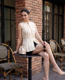 Elise Ivory White Pintuck Peplum Top