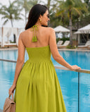 Matcha Green Halter Neck Smocked Long Dress