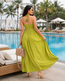 Matcha Green Halter Neck Smocked Long Dress