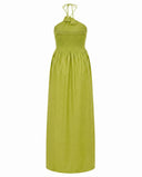 Matcha Green Halter Neck Smocked Long Dress