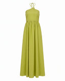 Matcha Green Halter Neck Smocked Long Dress