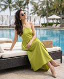 Matcha Green Halter Neck Smocked Long Dress