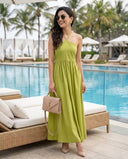 Matcha Green Halter Neck Smocked Long Dress