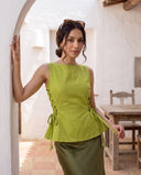 Mila Matcha Green Lace-Up Top & Olive Midi Skirt