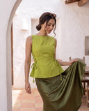 Mila Matcha Green Lace-Up Top & Olive Midi Skirt
