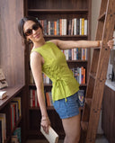 Mila Matcha Green Lace-Up Top